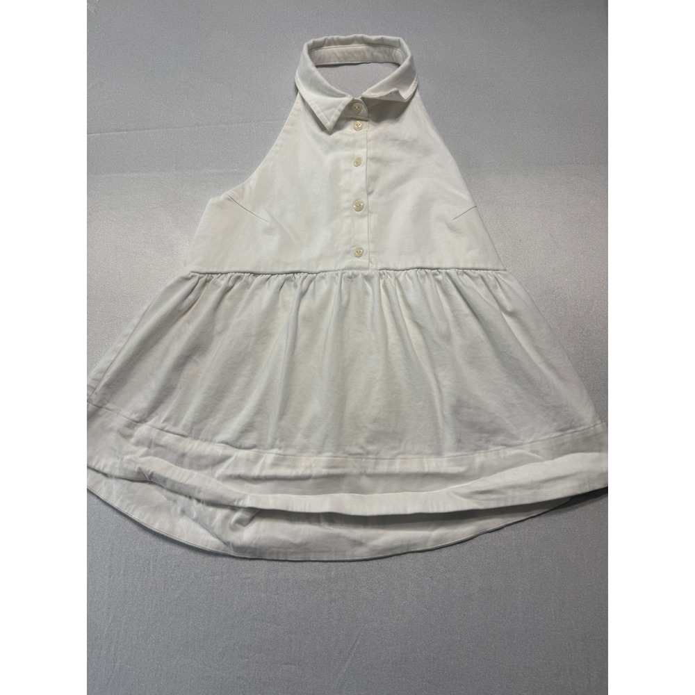 Maeve Anthropologie White Halter Top Womens Size M Cotton Babydoll Peplum Button